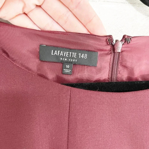 Lafayette 148 Maroon Peplum Layered Look Wool Blend Retro Dress Women's Size 10 - Picture 7 of 8